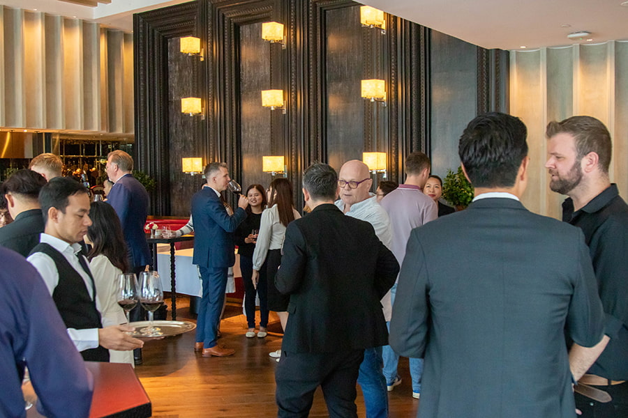 Networking between guests at the launch ceremony for Restaurant Week 2023, held at the CUTS restaurant in Rosewood Phnom Penh.