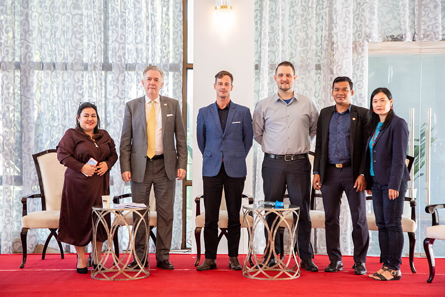 Panellists from the ‘Sowing the Seeds of Change through Food, Farm and Agri-Tourism’ panel at the Destination Mekong Summit 2023 pose for photo - including Anthony Galliano