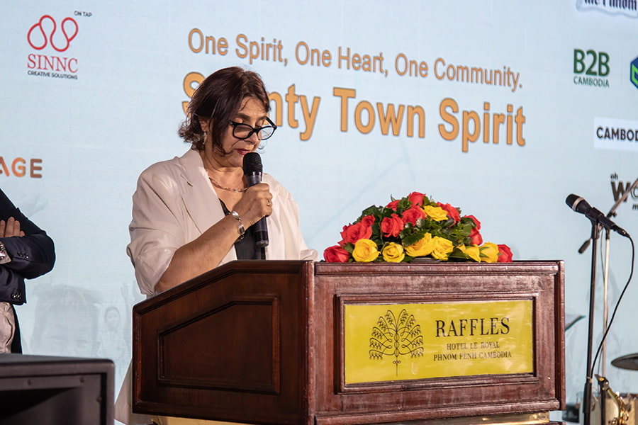 Princess Ermine Norodom speaking at Shanty Town Spirit Association's 10th anniversary celebration.