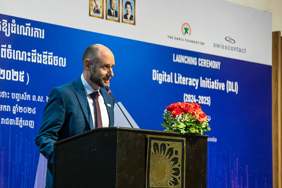 Philippe Schneuwly, CEO of Swisscontact, speaks at the launch of the DLI program in Cambodia.