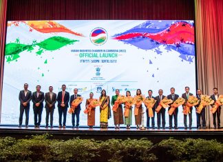 Indian Business Chamber in Cambodia (IBCC) official launch ceremony - chief guests and IBCC board members pose for photo following ceremonial launch