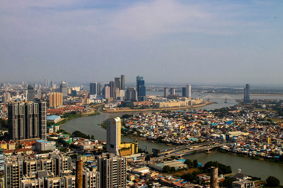 Phnom Penh skyline - view of the river and cityscape from the top of Urban Village Phase II