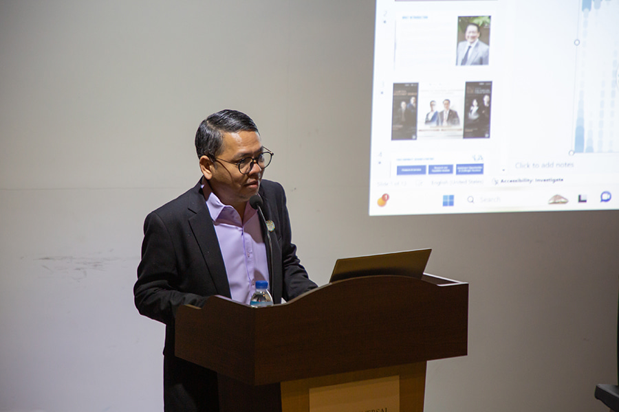 Chea Chandara, President of the Logistics and Supply Chain Business Association in Cambodia (LOSCBA), speaking at the MoU signing with Universal Alliance.